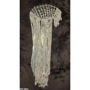 Rhinestone Headpiece Cap Head Chain Long Tassel Headpiece for Rave Nightclub